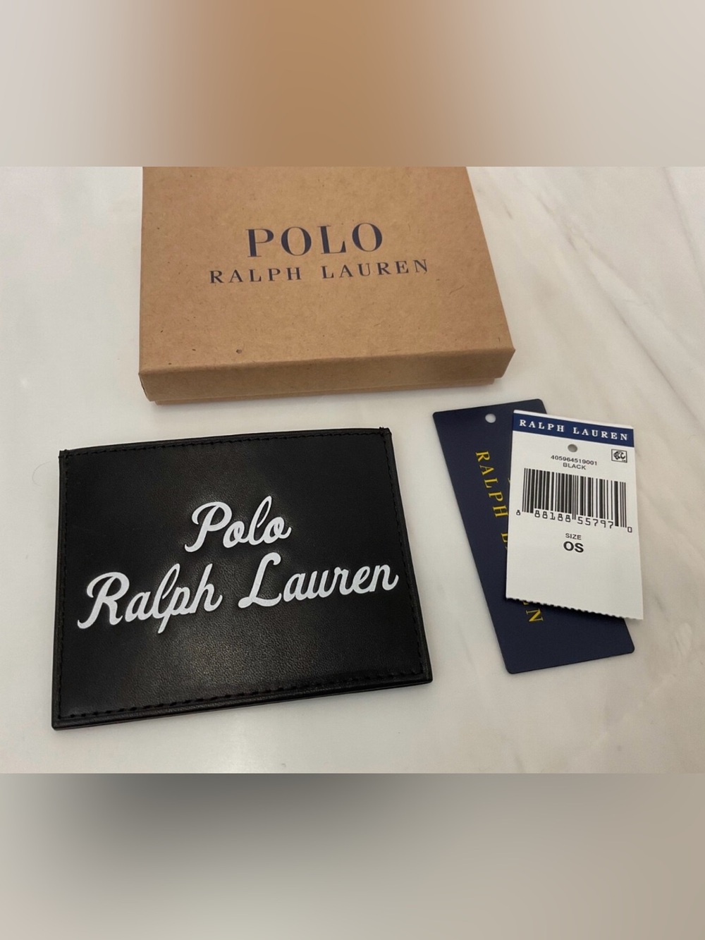 NEW Polo Ralph Lauren DEBOSSED WHITE LOGO Leather Slim Card Case Wallet - BLACK